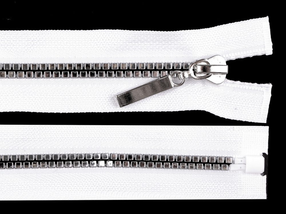 Kostěný zip šíře 5 mm délka 80 cm kostičky - 3 (101) bílá stříbrná