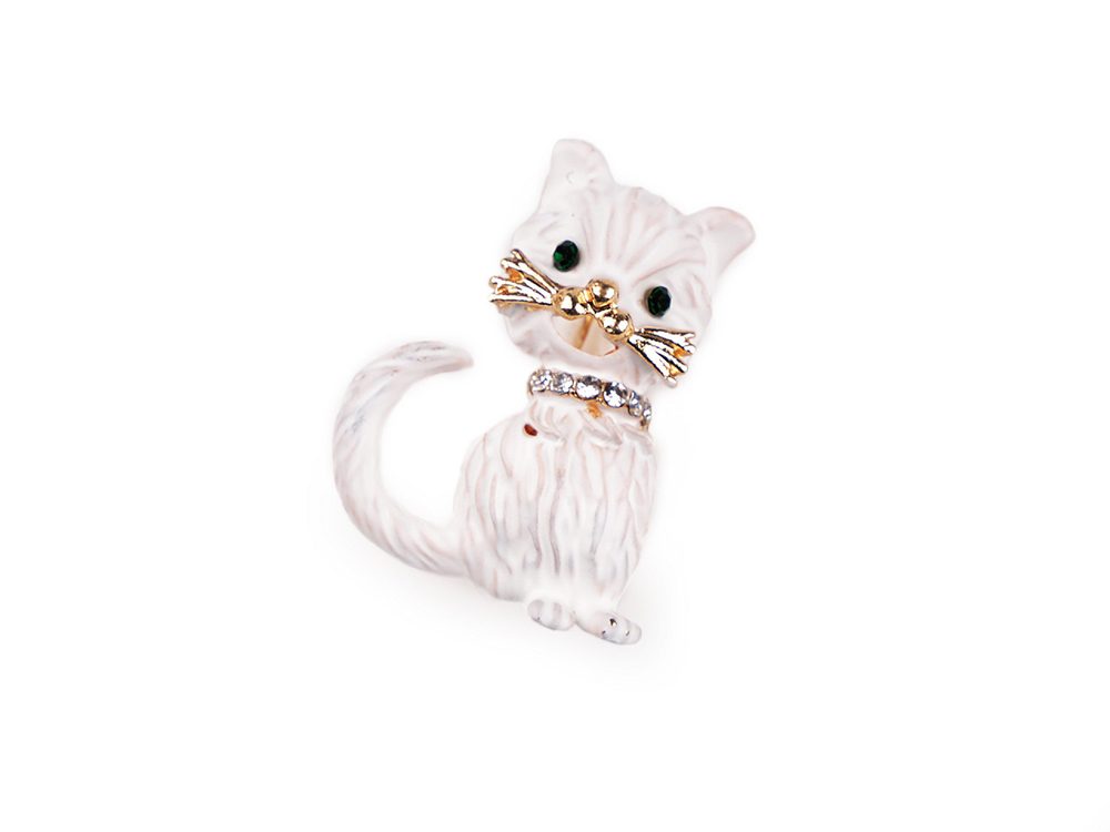 Brož kočka - 3 bílá