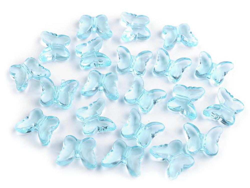 Plastové korálky motýl 15x18 mm 20 kusů - 8 modrá azurová