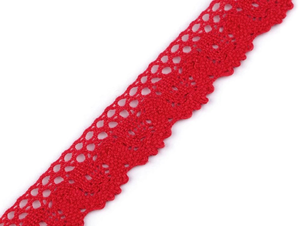 Bavlněná krajka šíře 25 mm paličkovaná metráž - 10 červená