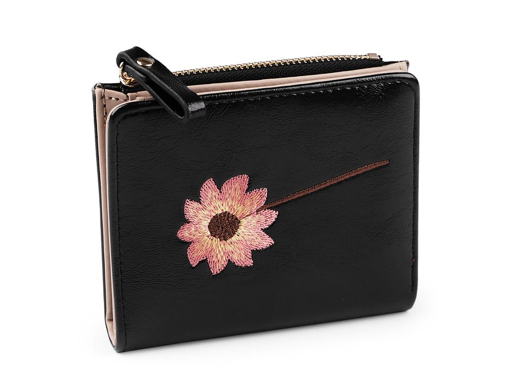 Dámská / dívčí peněženka s výšivkou 10x12 cm - 4 černá