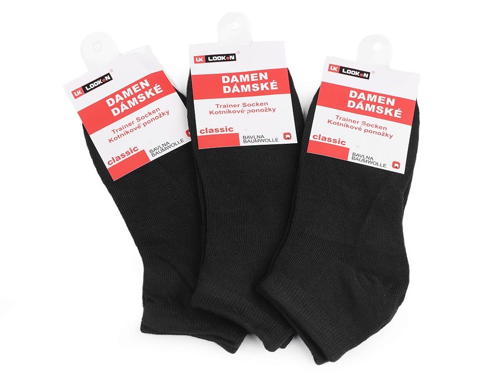 Dámské bavlněné ponožky kotníkové 3 KUSY - 2 (vel. 39-42) černá
