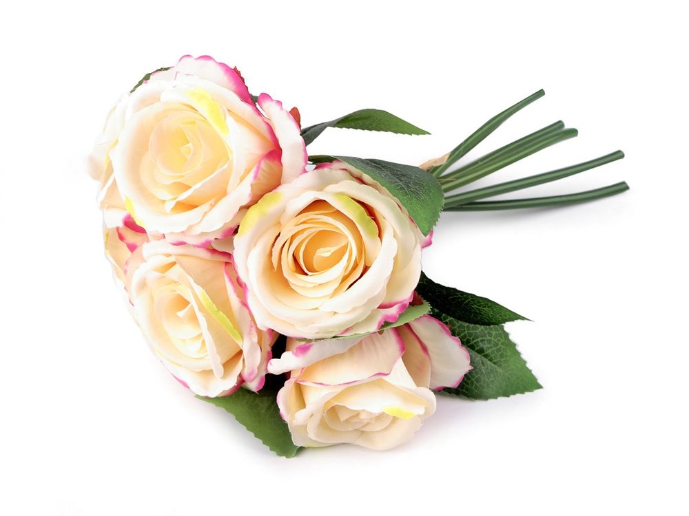 Umělá kytice růží - 3 lososová sv. růžová
