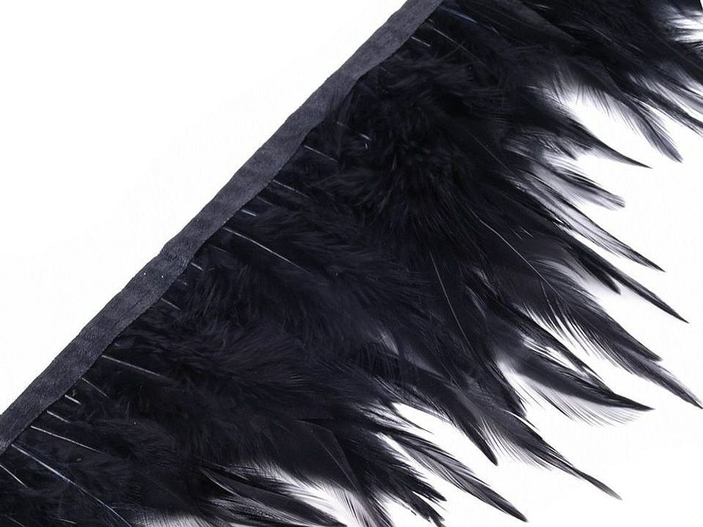 Prýmek - kohoutí peří šíře 12 cm METRÁŽ - 2 černá