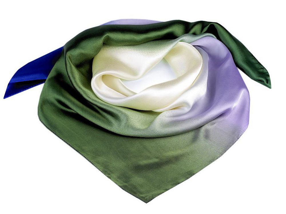 Saténový šátek duha 90x90 cm - 4 zelená modrá