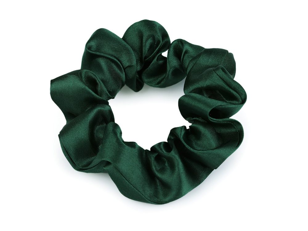 Saténová scrunchie gumička do vlasů - 128 zelená tmavá