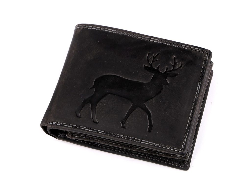 Pánská kožená Peněženka - 9,5x12 cm - Pro Myslivce, Rybáře, Motorkáře - 16 černá jelen