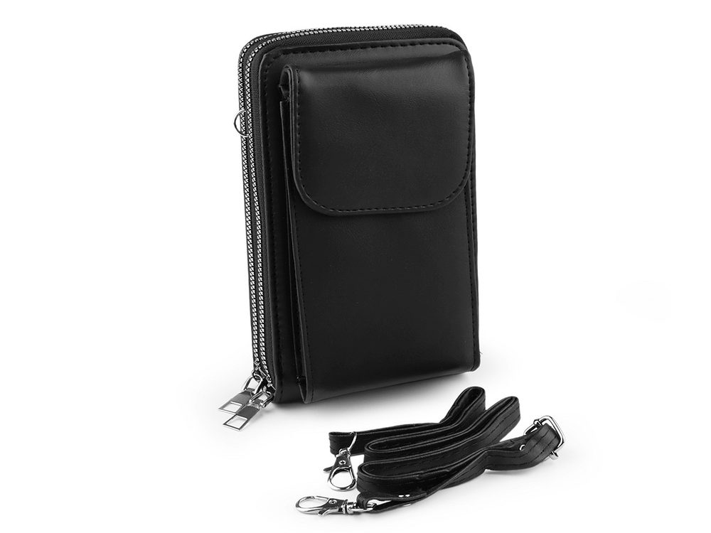 Peněženka s kapsou na mobil přes rameno crossbody 11x18cm - 5 černá