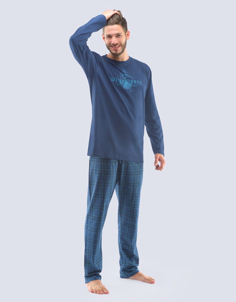 Pánské pyžamo dlouhé - lékořice petrolejová - XL