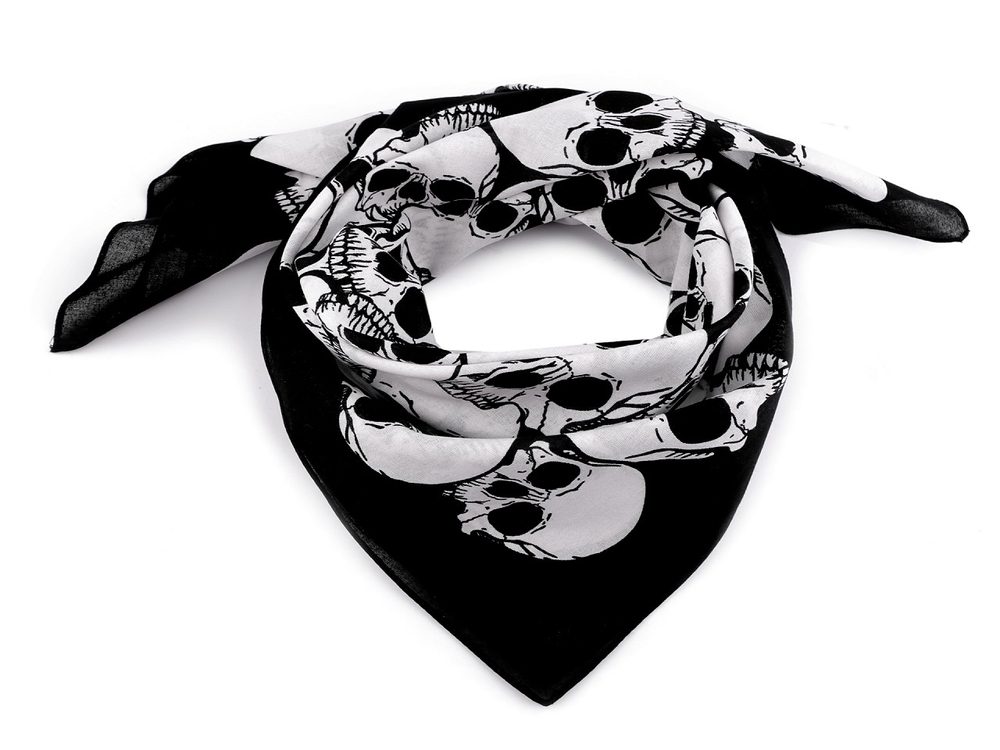 Bavlněný šátek lebky 70x70 cm - 2 černá
