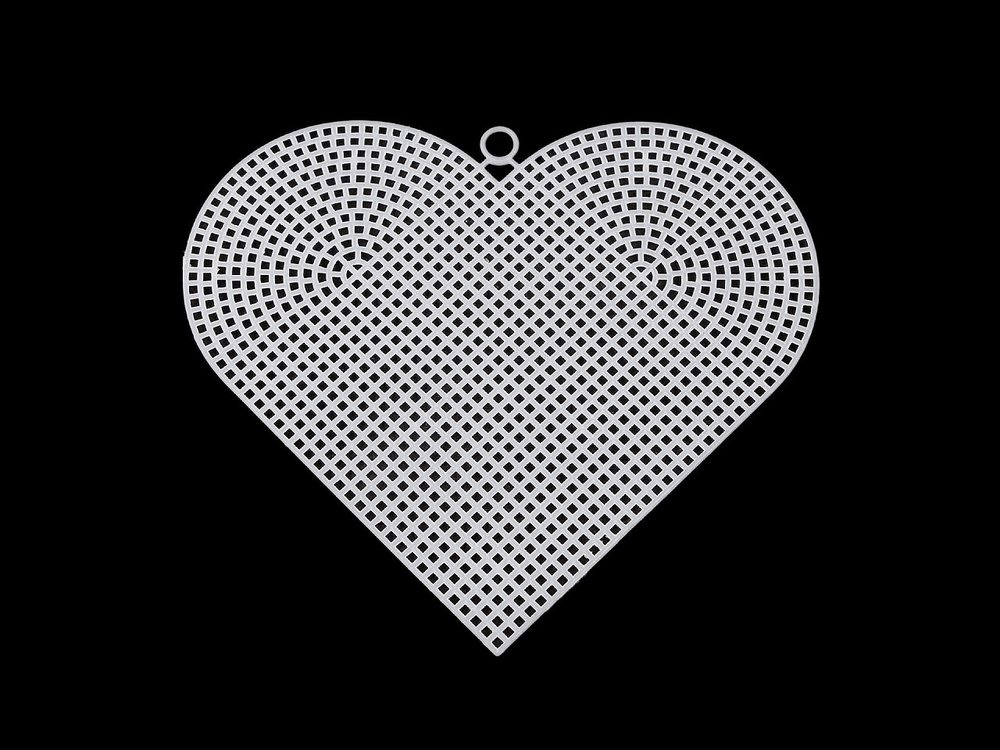 Plastová kanava / mřížka vyšívací srdce, vločka - 1 bílá srdce