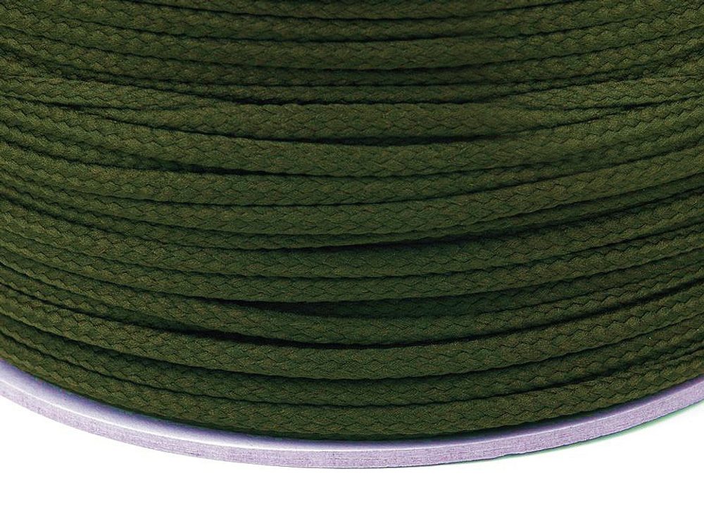 Oděvní šňůra PES Ø4 mm, návin 100 m - 6507 zelená khaki