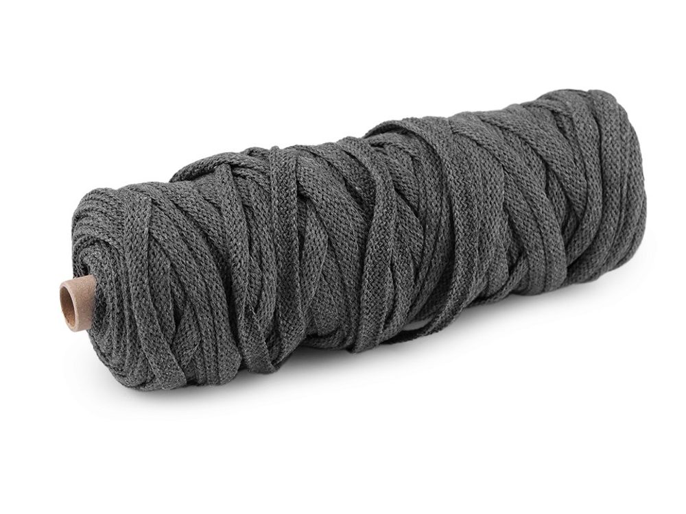 Bavlněná šňůra plochá tkaná / macrame šíře 8 mm návin 50 m - 10 šedá tmavá
