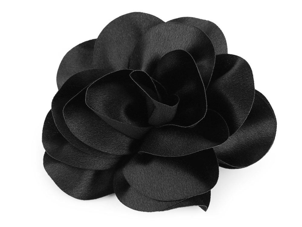 Brož / ozdoba do vlasů saténový květ Ø14,5 cm - 7 černá