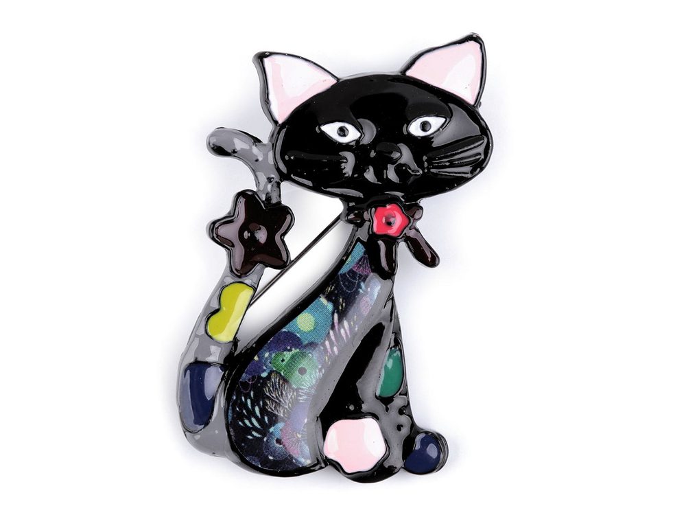 Kovová brož pes, kočka - 6 černá kočka