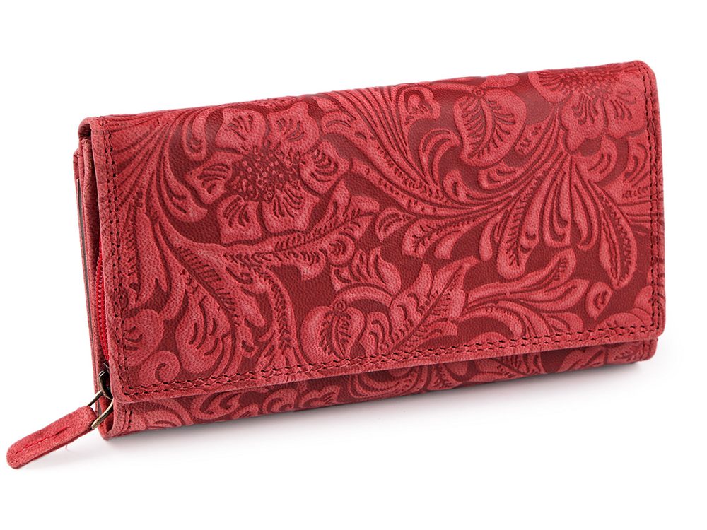 Dámská peněženka kožená s květy 10x19 cm - 25 červená