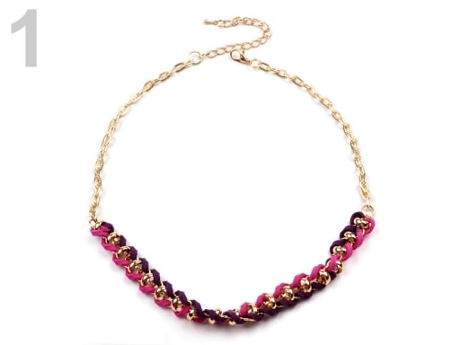 Kovový náhrdelník proplétaný (1 ks) - 1 růžová malinová