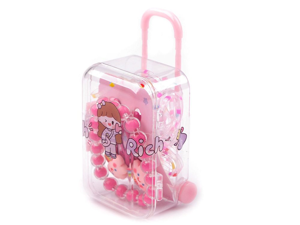 Dětský náramek, pukačky a gumičky v boxu kufr - 4 pink duha