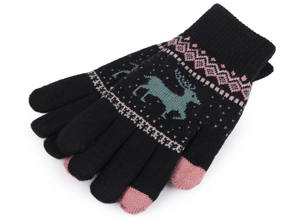Pletené rukavice zateplené unisex, dotykové - 6 černá