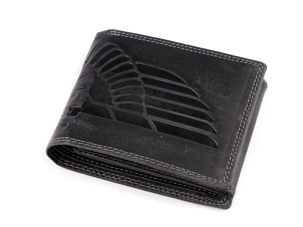 Pánská kožená Peněženka - 9,5x12 cm - Pro Myslivce, Rybáře, Motorkáře - 28 černá křídlo