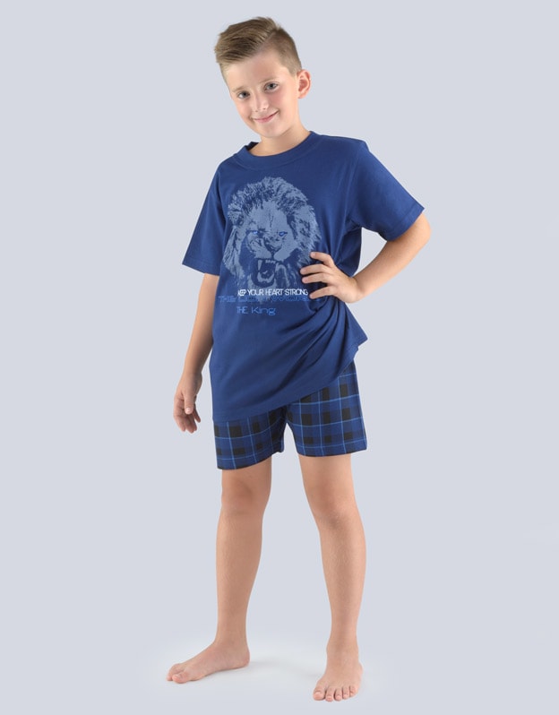 dětské pyžamo krátké chlapecké, šité, s potiskem Pyžama - tm. modrá atlantic - 140/146