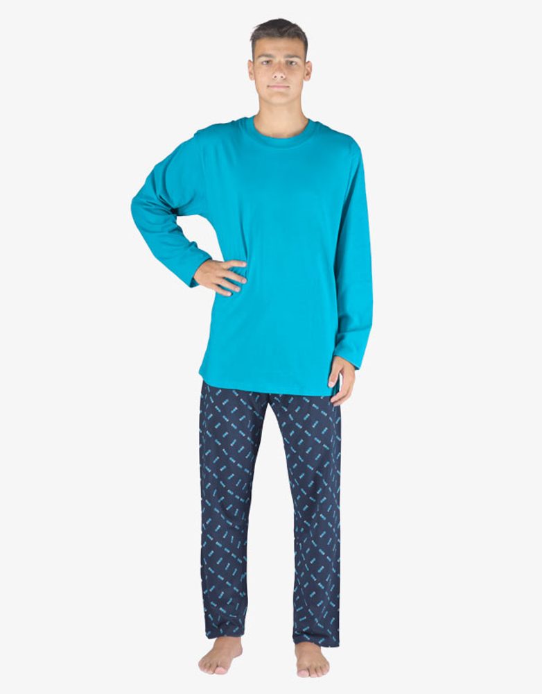 Dlouhé pánské pyžamo - tyrkysová lékořice - XL
