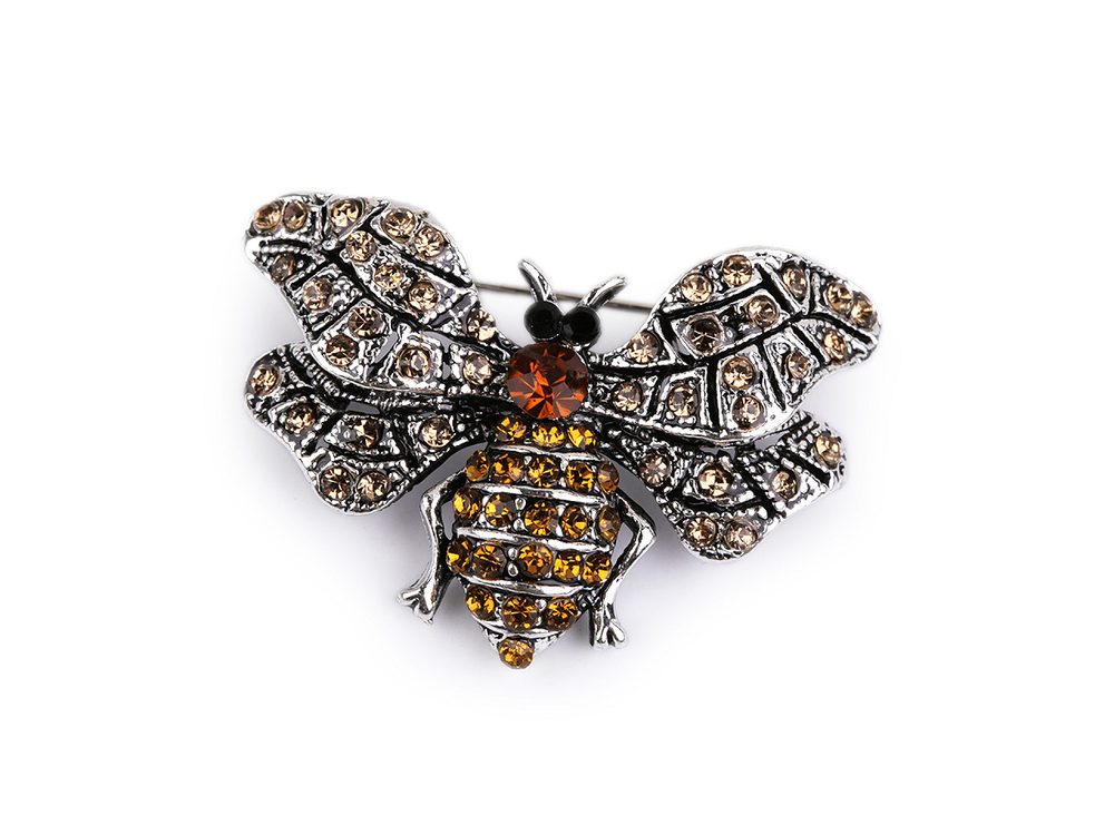 Brož s broušenými kamínky včela - 1 platina