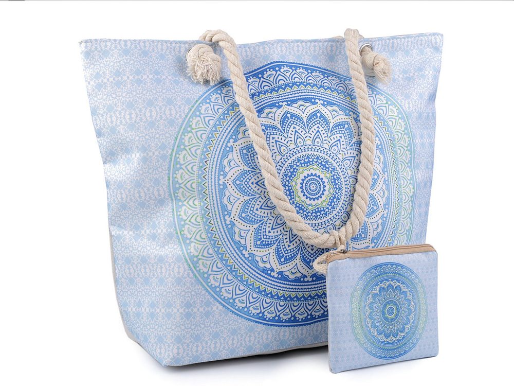 Letní / plážová taška mandala s taštičkou 39x50 cm - 6 modrá světlá