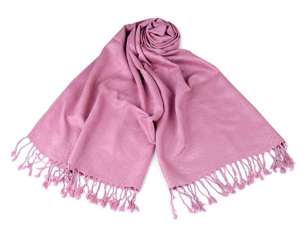 Šála typu pashmina s třásněmi 65x170 cm - 1 růžová