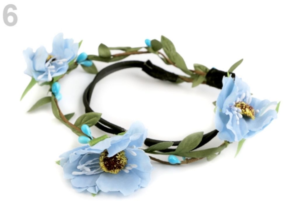 Čelenka do vlasů s květy - 6 modrá pomněnková