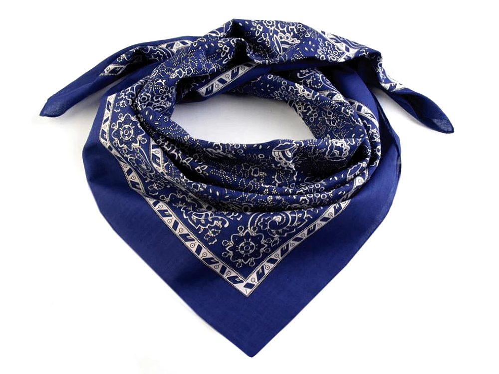 Bavlněný šátek kašmírový vzor 70 x 70 cm - 1 modrá berlínská