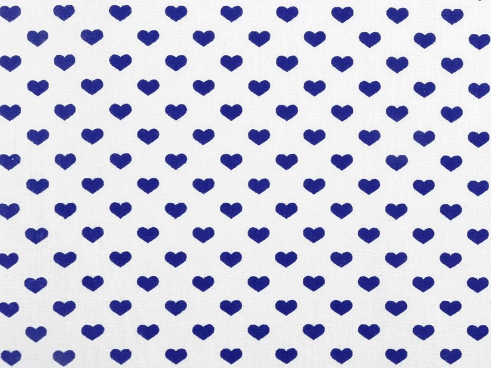 Bavlněná látka srdce METRÁŽ - 16 bílá modrá