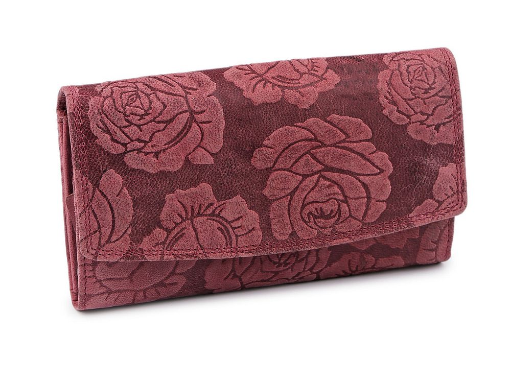 Dámská peněženka kožená růže, ornamenty 9,5x18 cm - 2 starorůžová