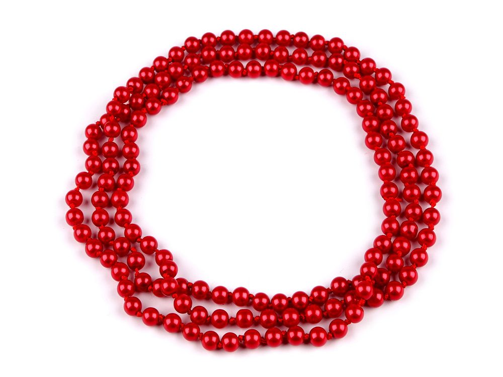 Perlový náhrdelník dlouhý, retro - 6 červená