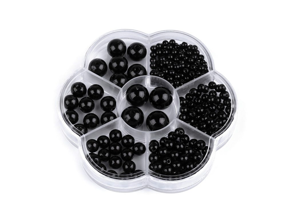 Sada plastových voskových korálků v boxu - 10 černá