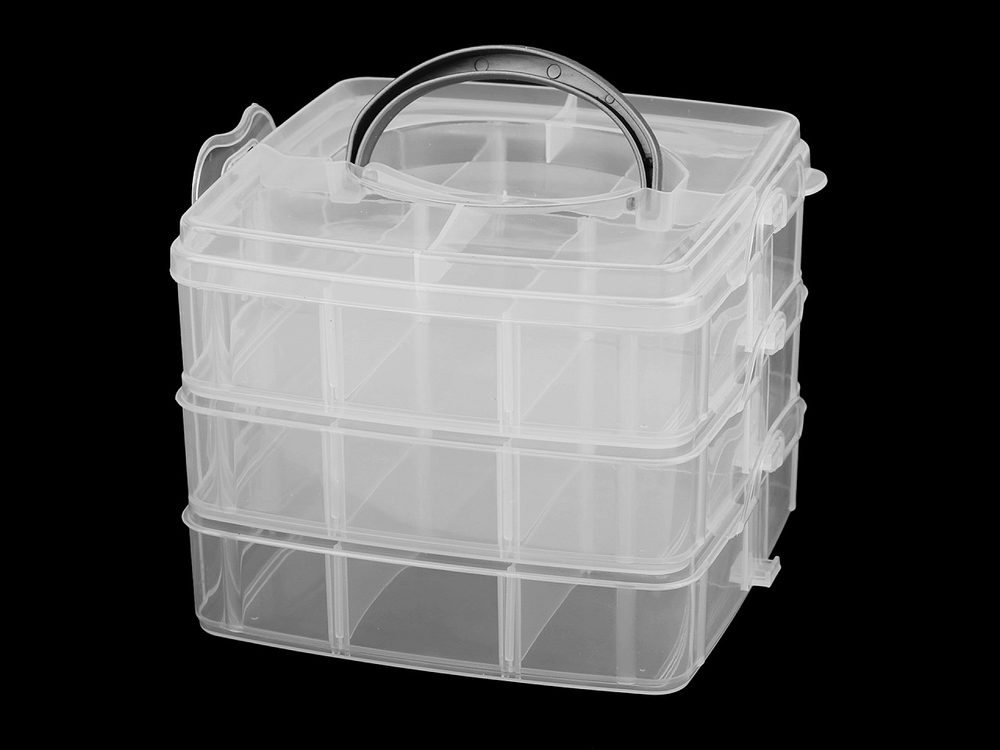 Plastový box / kufřík 3 patrový s rukojetí - 1 transparent