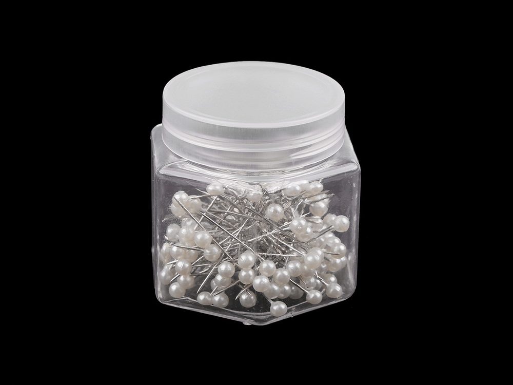 Ozdobné špendlíky v dóze délka 40 mm - bílá perleť
