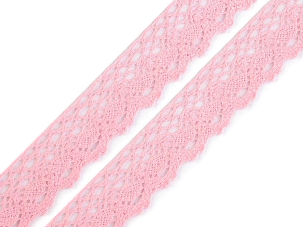 Bavlněná krajka šíře 28 mm paličkovaná METRÁŽ - 4 růžová