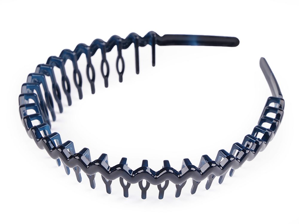 Plastová čelenka do vlasů s hřebínkem - 6 modrá temná