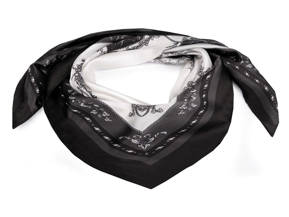 Saténový šátek 90x90 cm - 1 krémová nejsvět. černá