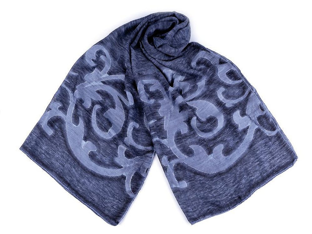 Šátek / šála s ornamentem 75x180 cm - 6 modrá delta