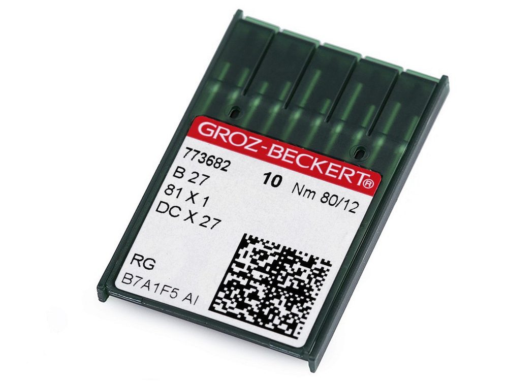Strojové jehly Groz - Beckert B27 80; 90 pro overlocky / na průmyslové šicí stroje - 1 (80/12 RG) nikl