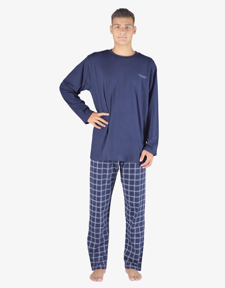 Dlouhé pánské pyžamo - lékořice šedobílá - XL
