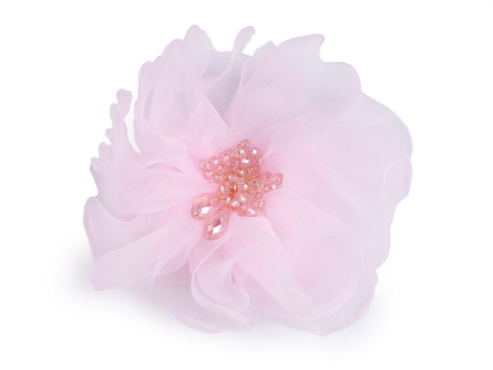 Brož květ s broušenými korálky Ø10 cm v krabičce - 5 růžová nejsv.