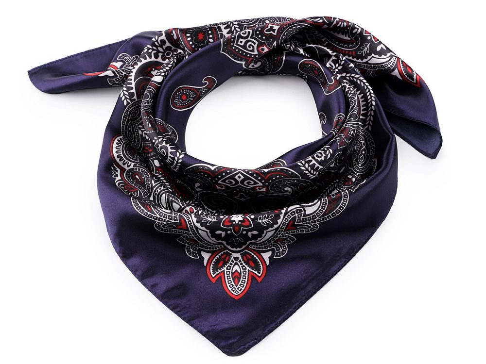 Saténový šátek paisley 60x60 cm - 1 modrá tmavá
