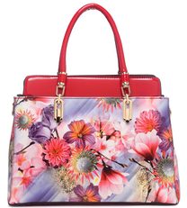 Moderní lakovaná kabelka s květy 6002 červená