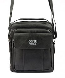 Středně velká černá pánská koženková crossbody taška 21x26 cm