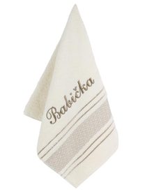 Froté ručník mozaika se jménem BABIČKA - 50x100 cm krémová