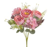 Malá kytice pivoněk a hortenzií - růžová