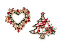 Brož s broušenými kamínky vánoční stromeček, srdce